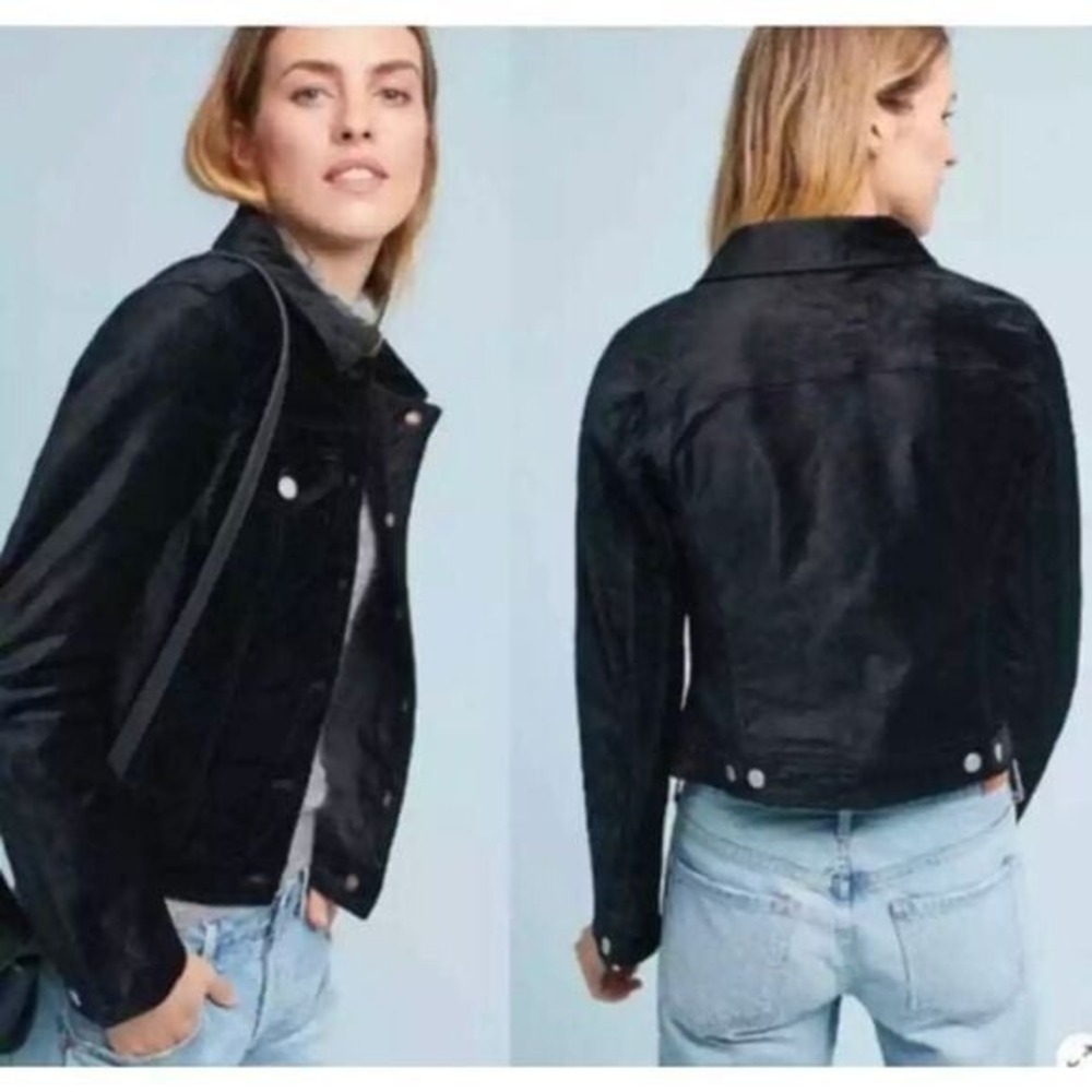 Pilcro and‎ the Letterpress Black Velvet Trucker Jacket Womens M Slim Fit